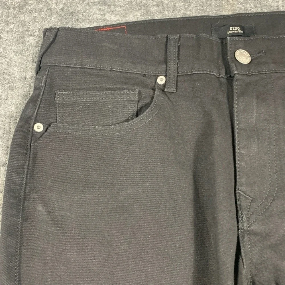 True Religion Jeans Mens 34 Black Denim Geno Relaxed Slim‎ Studded Stretch $164